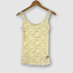 Lyaner Floral Lace Tank Top Scallop Hem Cami Cream Ivory Size Small